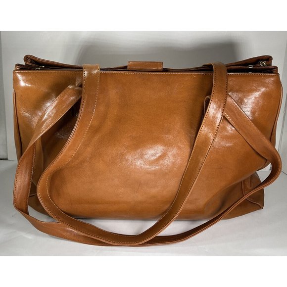 Dillards Vintage  Briefcase Brown Italian Leather Multi Compartment - Distressed - Picture 2 of 12